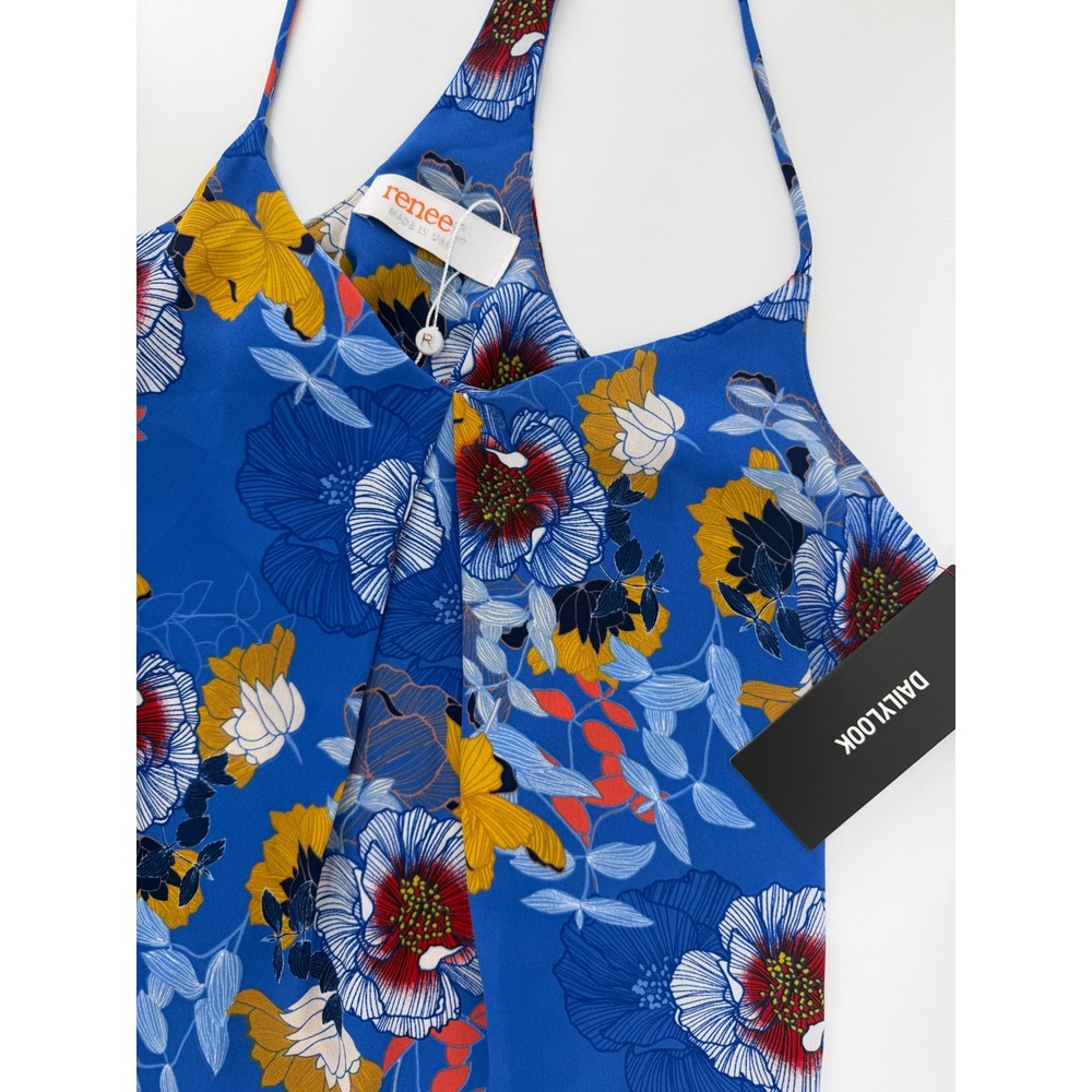 Renee C Dailylook Blue Floral Racerback Camisole Tank Top Small